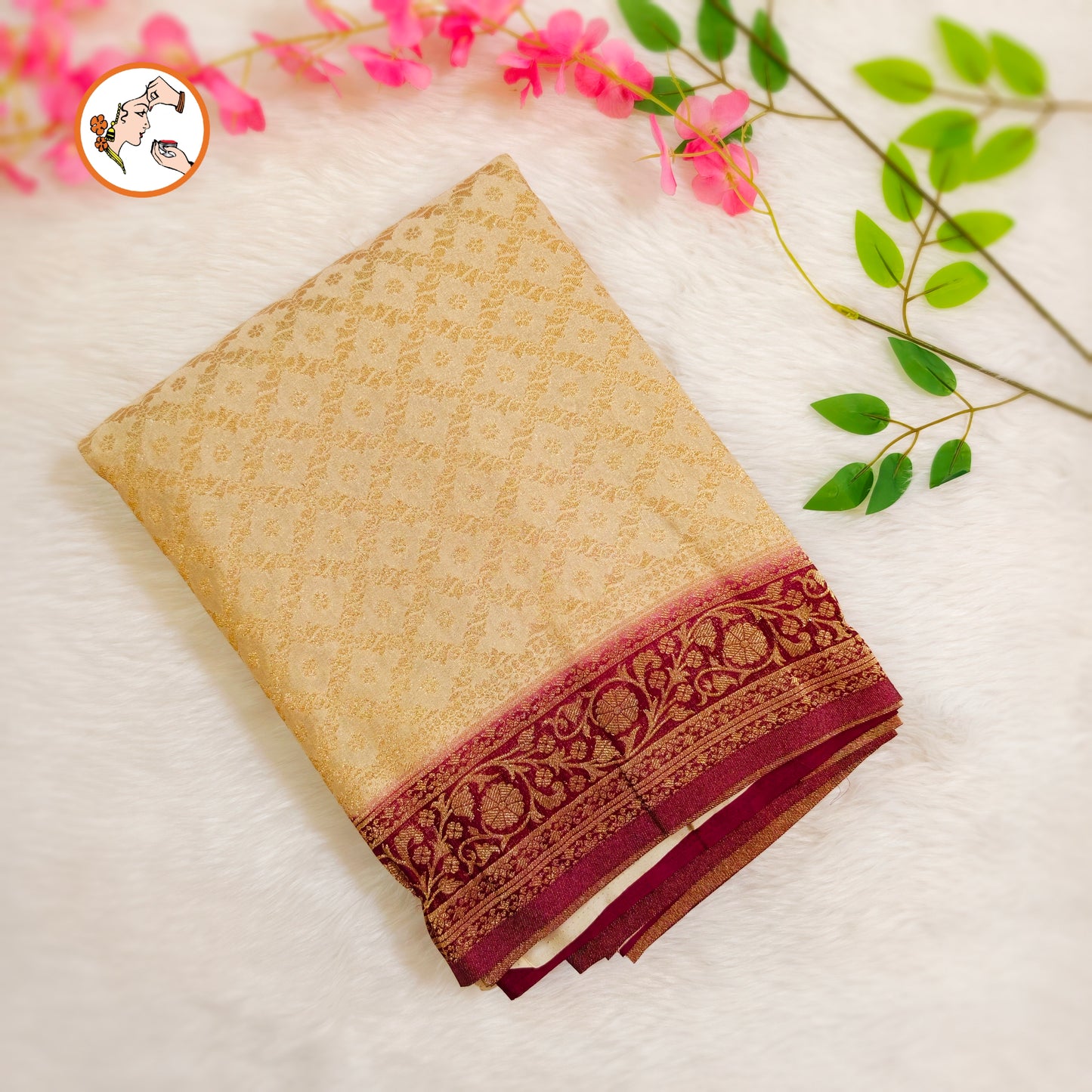Cream with Maroon border Premium Banarasi Georgette Saree