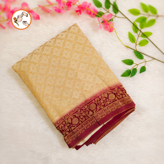 Cream with Maroon border Premium Banarasi Georgette Saree