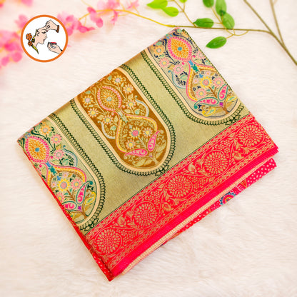 Dark Pink Fancy border Soft Banarsi Silk Partywear Saree