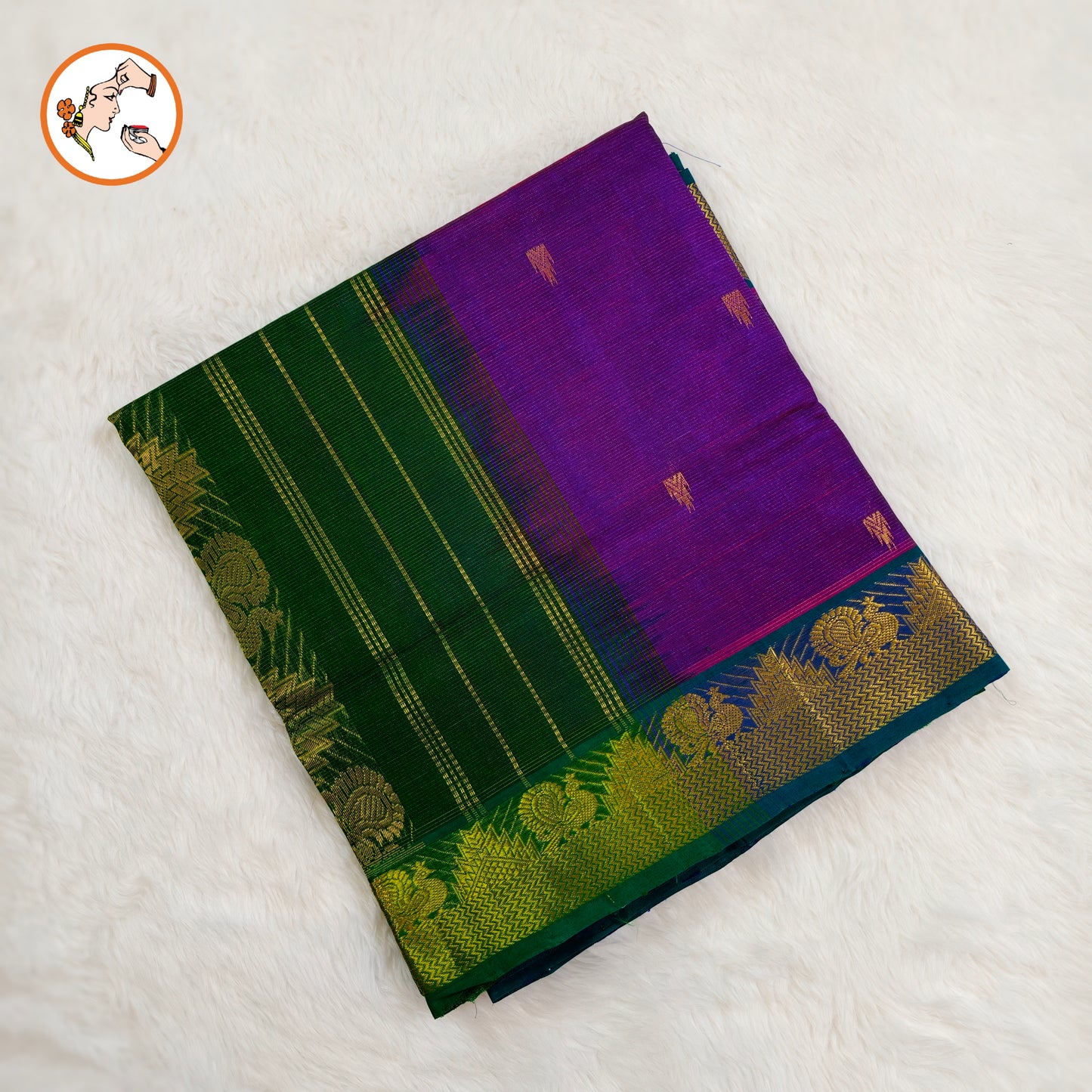 Violet with Green Traditional Vairoosi Pure Silk Cotton Saree
