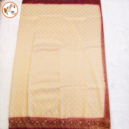 Cream with Maroon border Premium Banarasi Georgette Saree