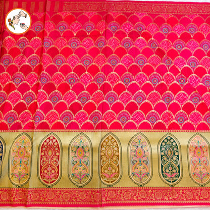 Dark Pink Fancy border Soft Banarsi Silk Partywear Saree