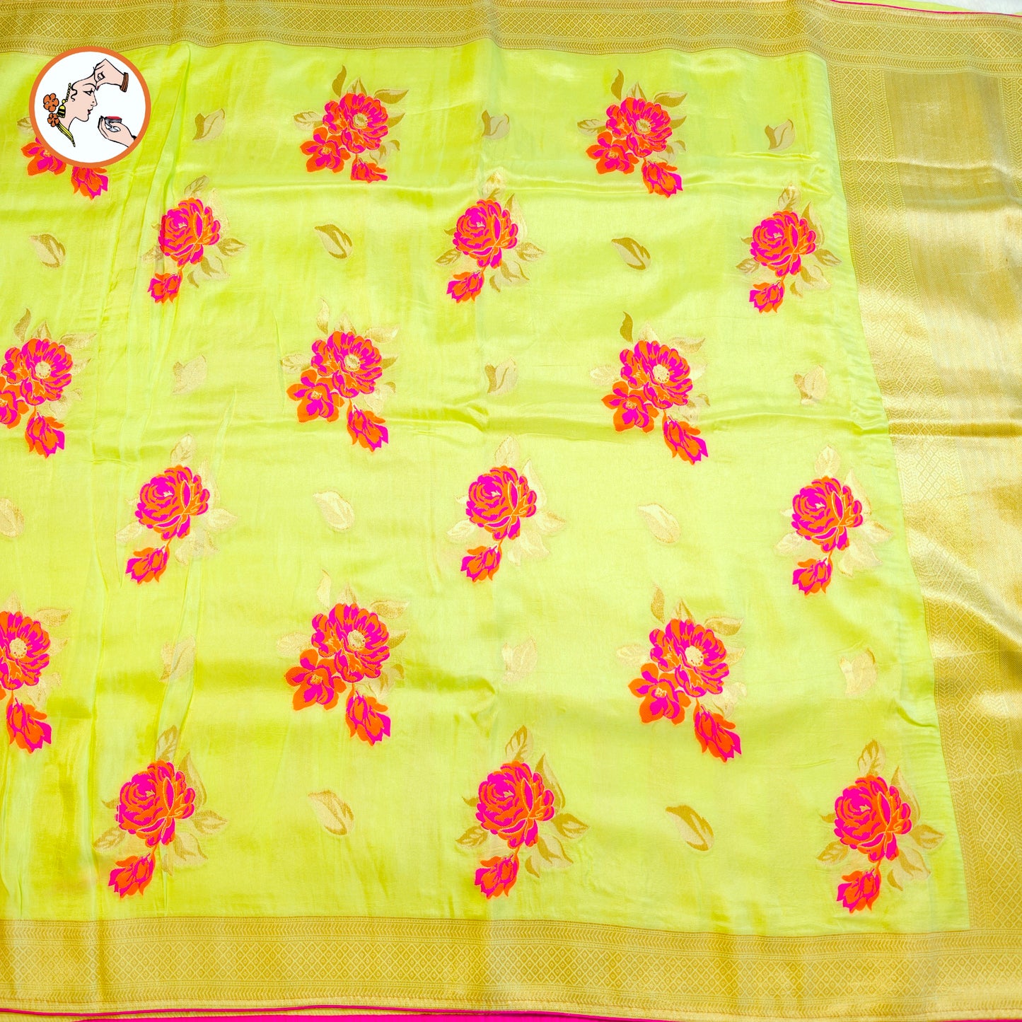 Lime Green floral Half Saree Banarasi Style Silk Designer Saree