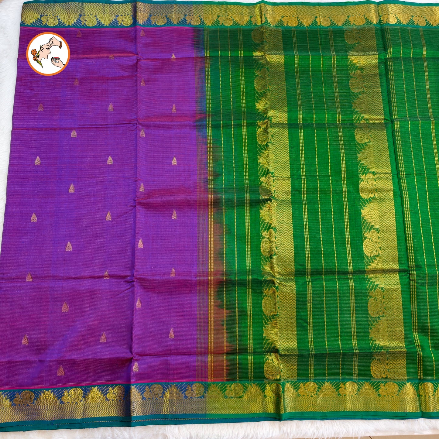 Violet with Green Traditional Vairoosi Pure Silk Cotton Saree