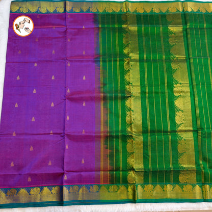 Violet with Green Traditional Vairoosi Pure Silk Cotton Saree