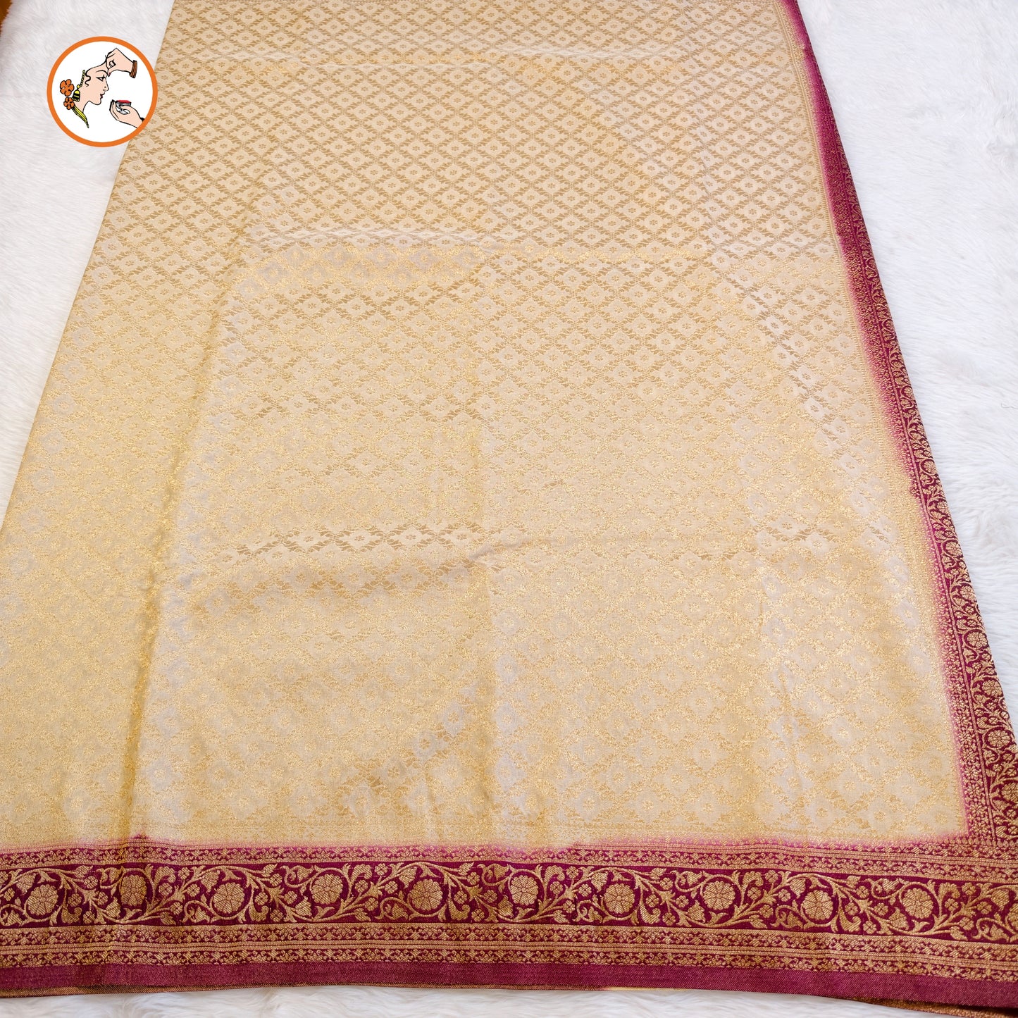 Cream with Maroon border Premium Banarasi Georgette Saree