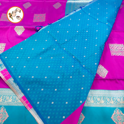 Purple with Sky Blue border Soft Silk Saree