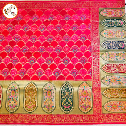 Dark Pink Fancy border Soft Banarsi Silk Partywear Saree