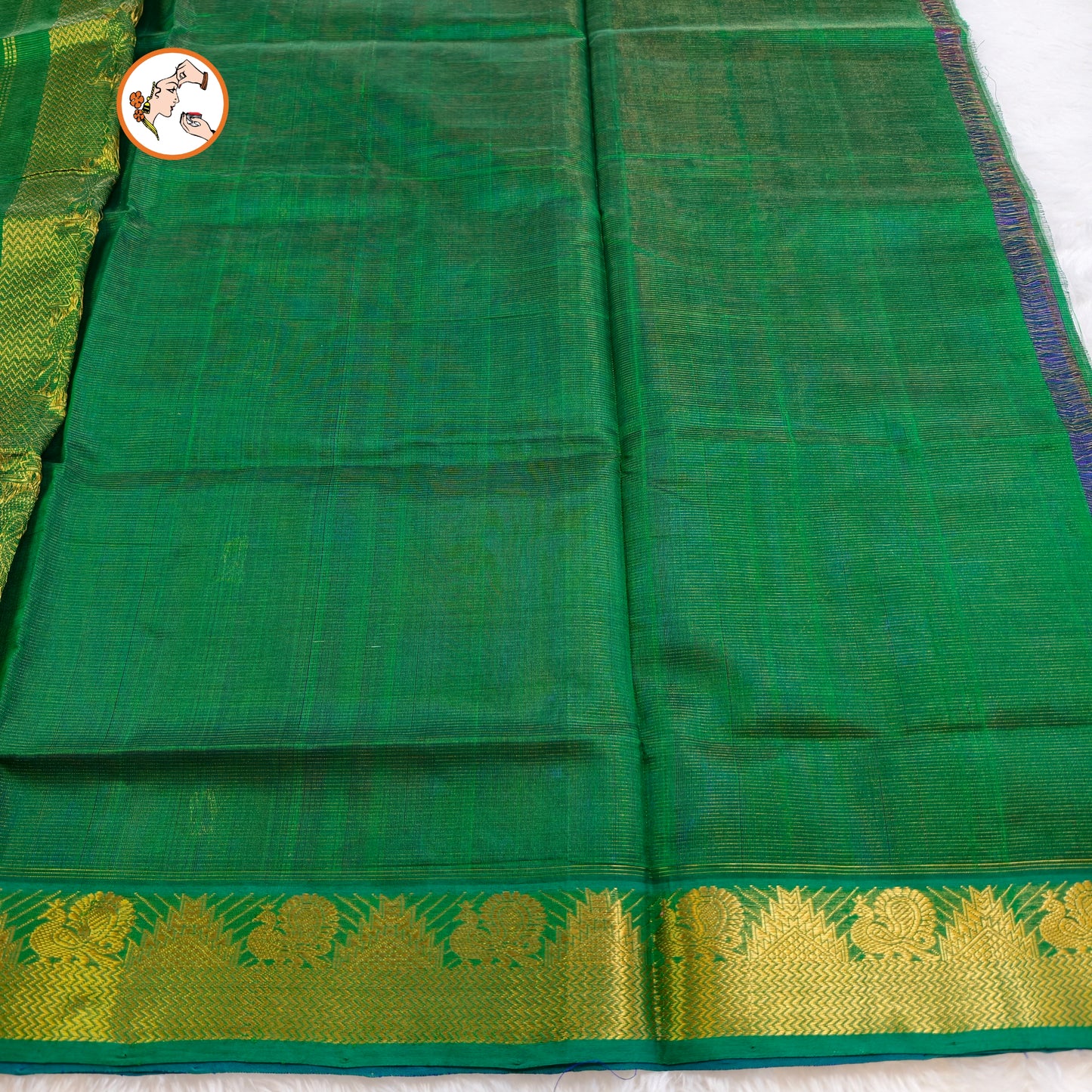 Violet with Green Traditional Vairoosi Pure Silk Cotton Saree