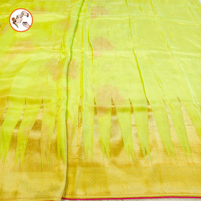 Lime Green floral Half Saree Banarasi Style Silk Designer Saree
