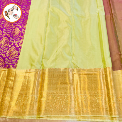 Purple with Pista Green border gold zari Meenakari weaving Kanchipuram Mix Silk Saree