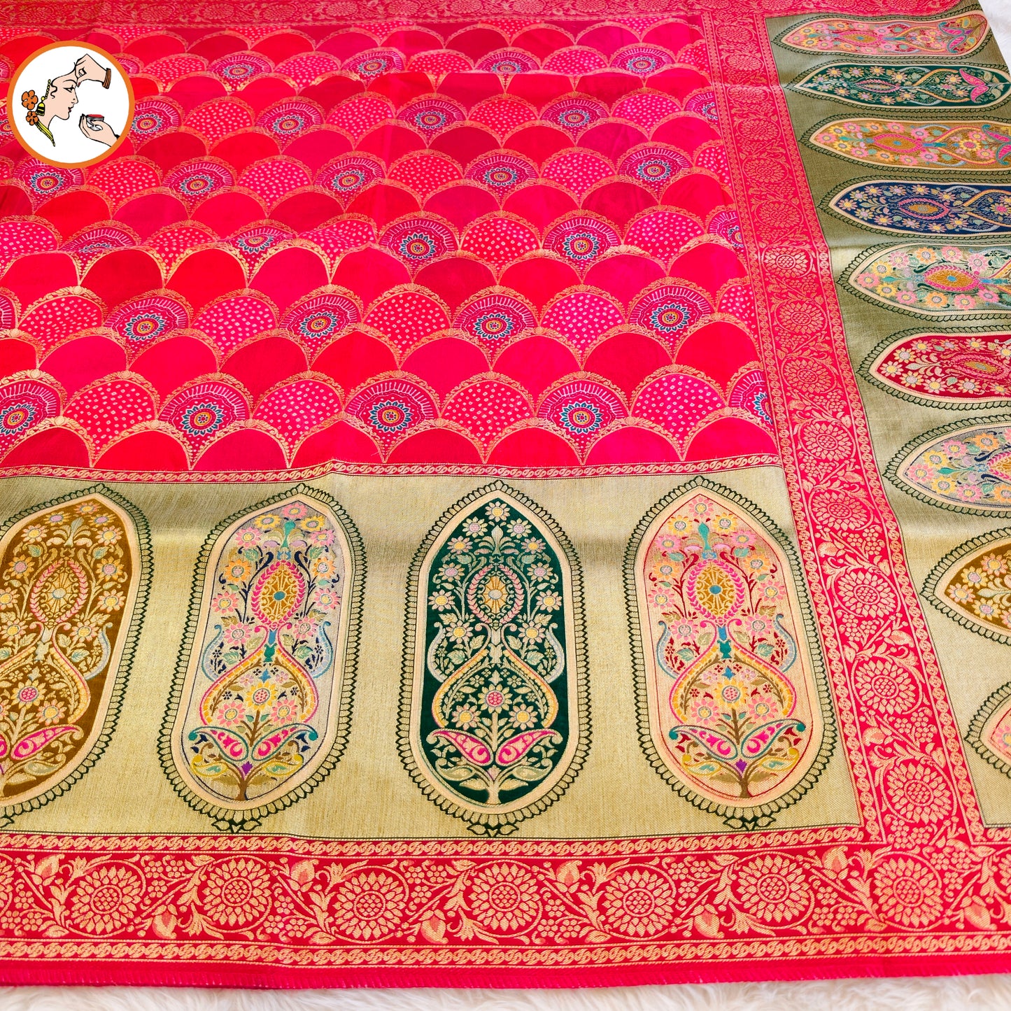 Dark Pink Fancy border Soft Banarsi Silk Partywear Saree