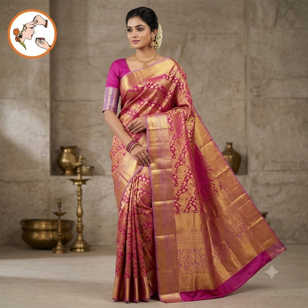 Light Purple with Baby Pink border Mango motif High Tissue Kanchipuram Silk Saree