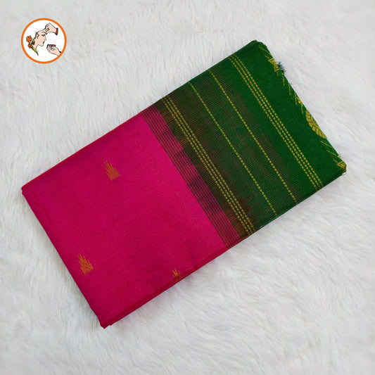 Pink with Green Traditional Vairoosi Pure Silk Cotton Saree