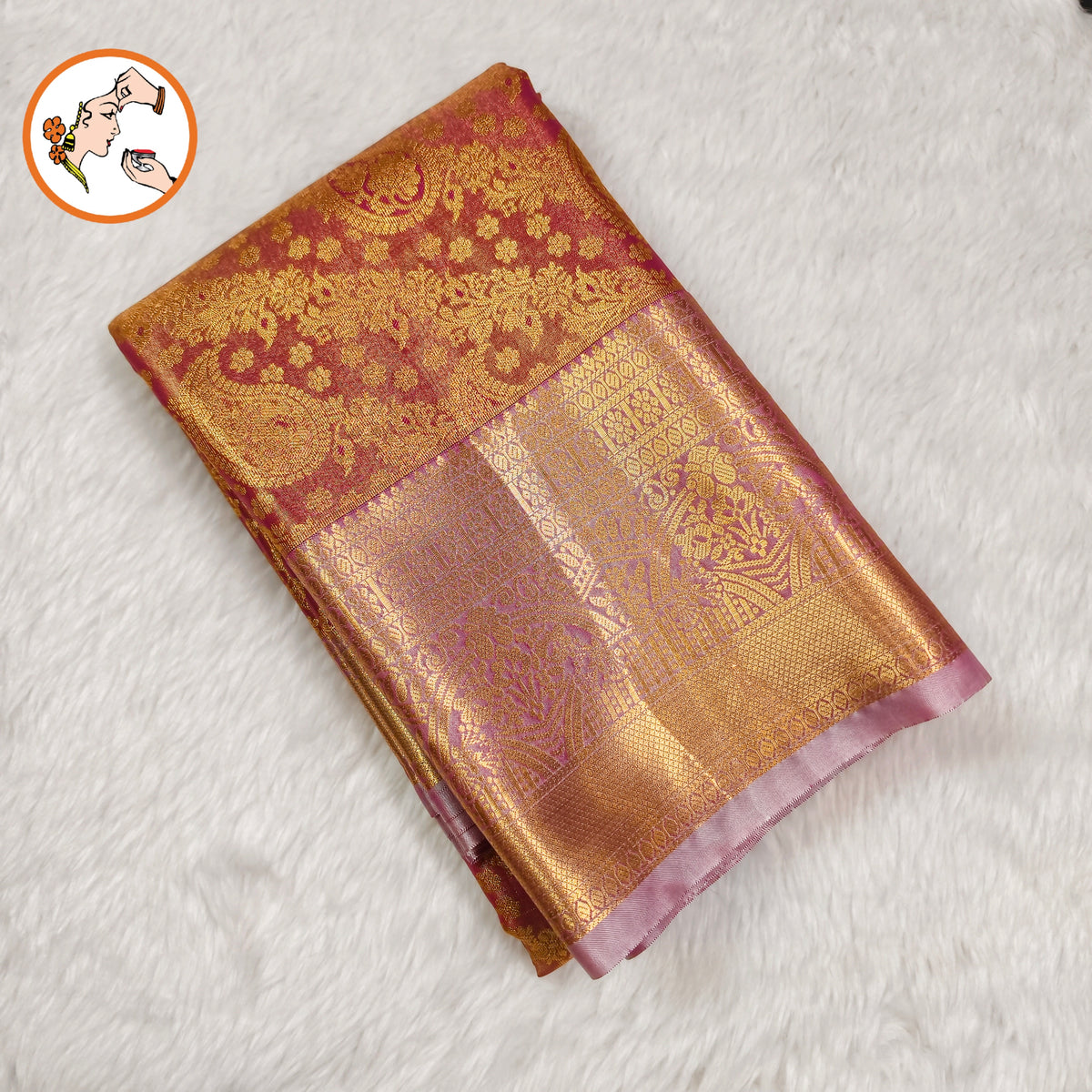 Light Purple with Baby Pink border Mango motif High Tissue Kanchipuram Silk Saree