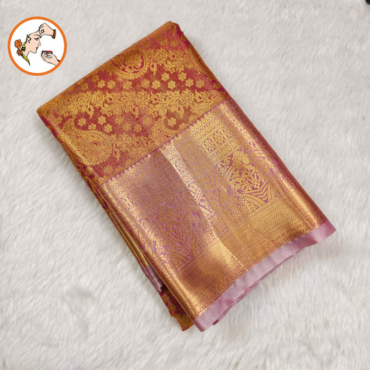 Light Purple with Baby Pink border Mango motif High Tissue Kanchipuram Silk Saree