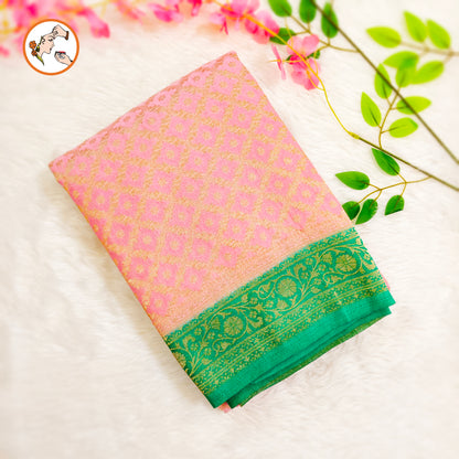Pink with Green border Premium Banarasi Georgette Saree