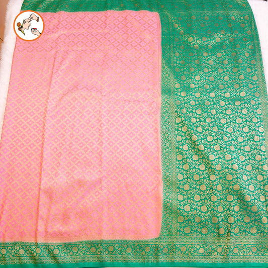 Pink with Green border Premium Banarasi Georgette Saree