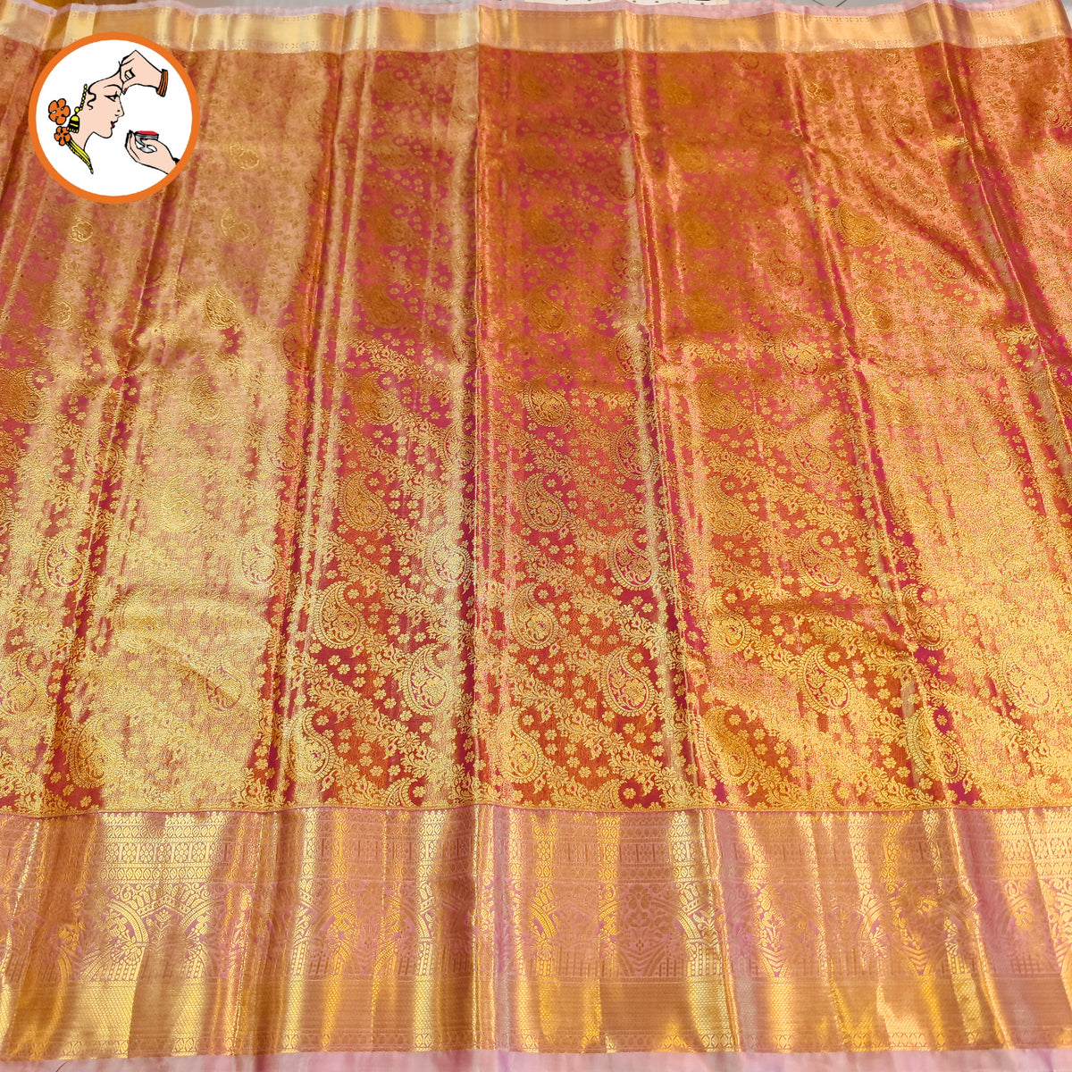 Light Purple with Baby Pink border Mango motif High Tissue Kanchipuram Silk Saree