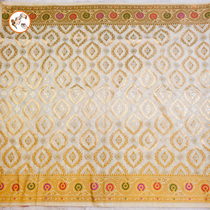 Off white Jaal design Meenakari work border Soft Banarasi Silk Partywear Saree