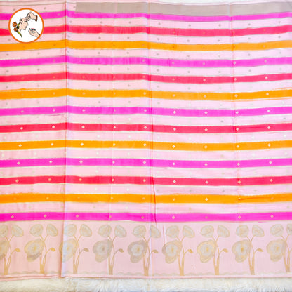 Light Pink multicolour stripes Fancy border Satin Banarasi Silk Partywear Saree