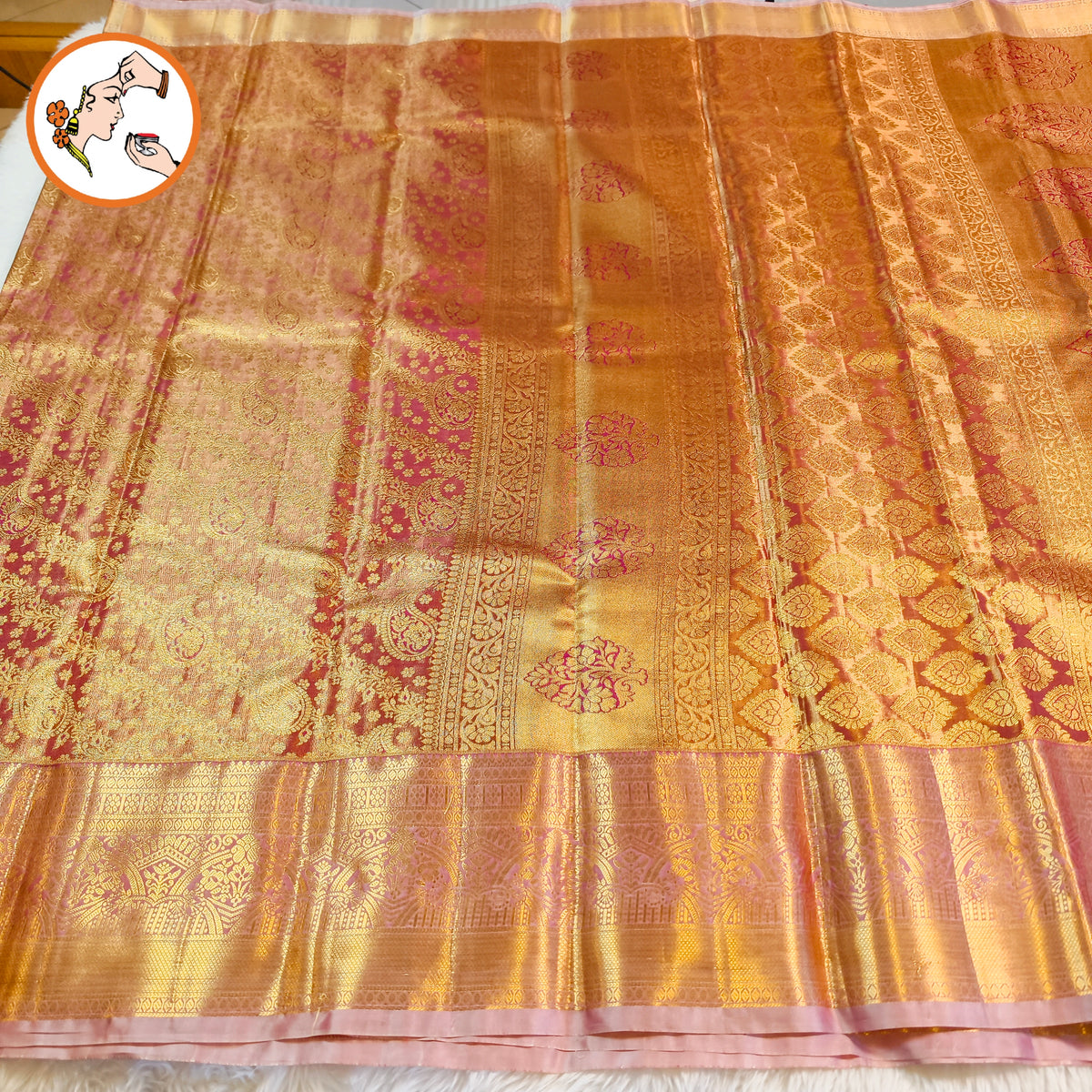 Light Purple with Baby Pink border Mango motif High Tissue Kanchipuram Silk Saree