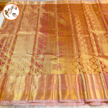 Light Purple with Baby Pink border Mango motif High Tissue Kanchipuram Silk Saree