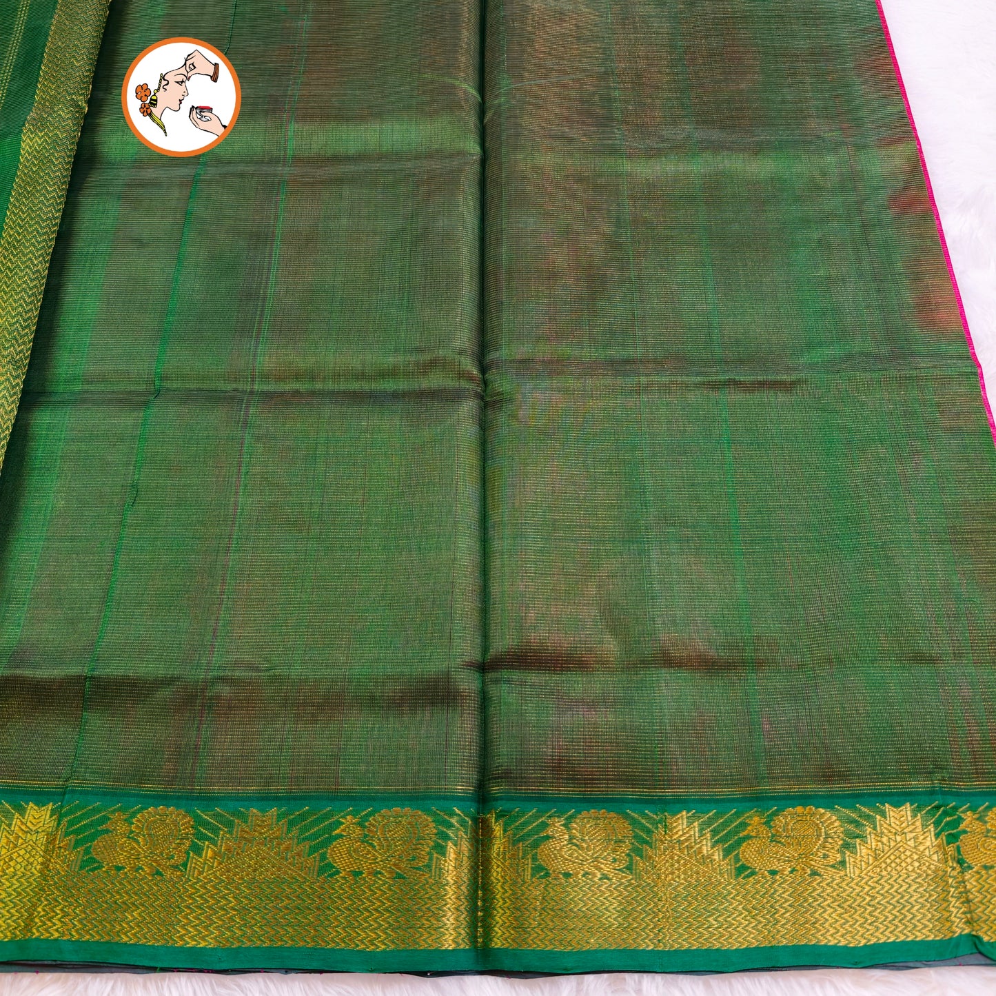 Pink with Green Traditional Vairoosi Pure Silk Cotton Saree