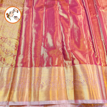 Light Purple with Baby Pink border Mango motif High Tissue Kanchipuram Silk Saree