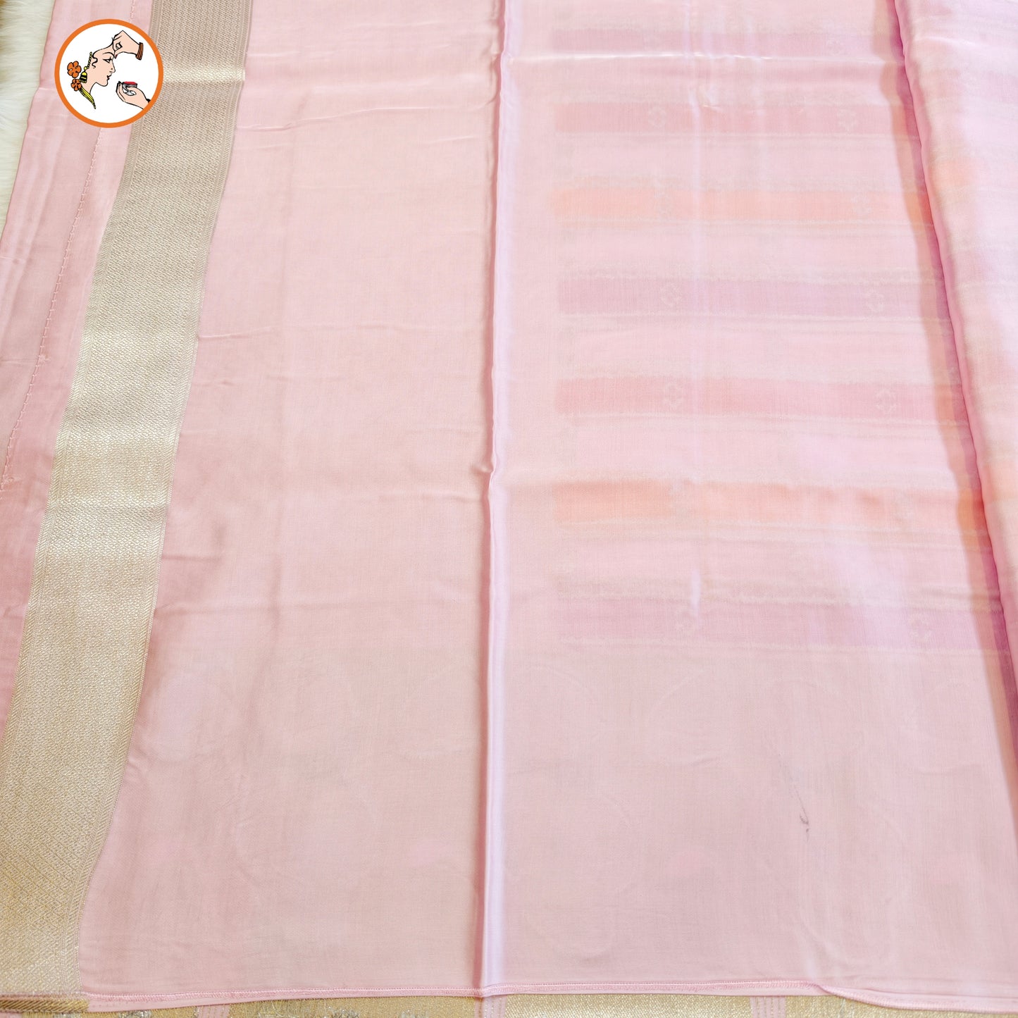 Light Pink multicolour stripes Fancy border Satin Banarasi Silk Partywear Saree
