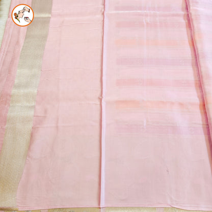 Light Pink multicolour stripes Fancy border Satin Banarasi Silk Partywear Saree