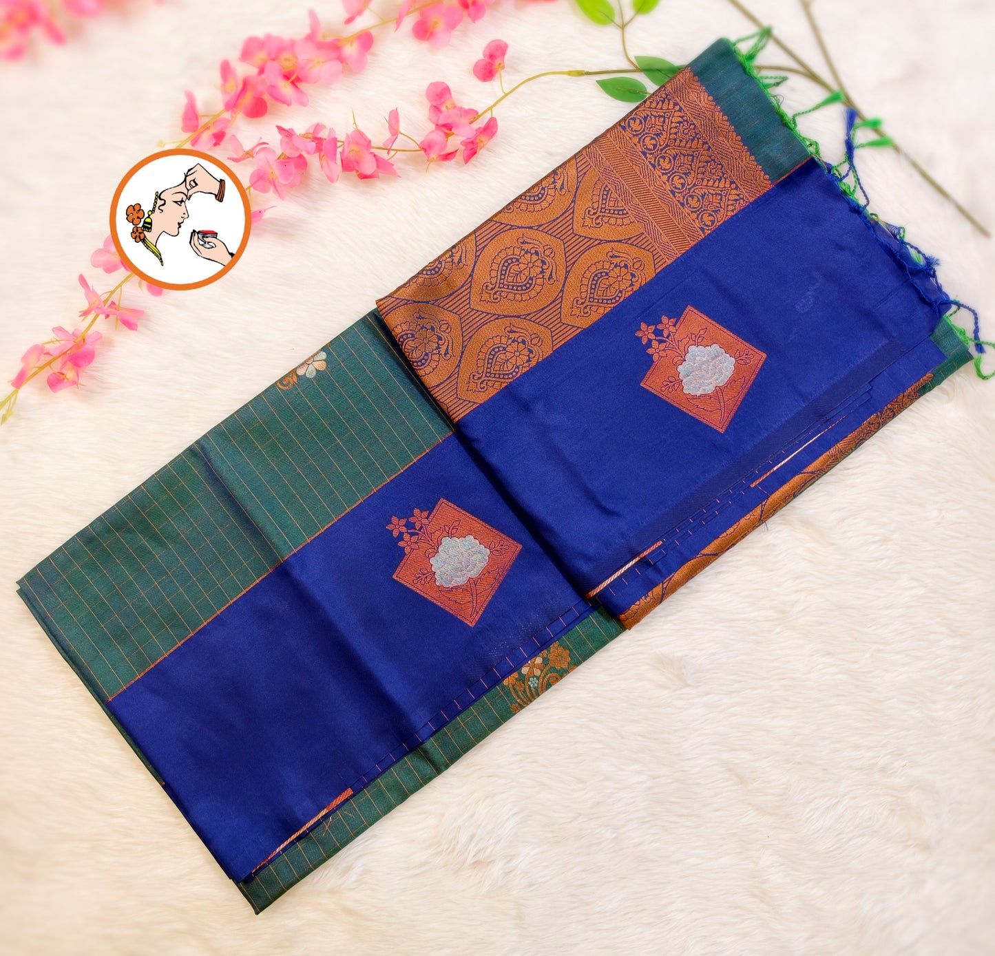 Blue Vintage Checks(Kattam) Fancy border Kanchipuram Soft Silk Saree
