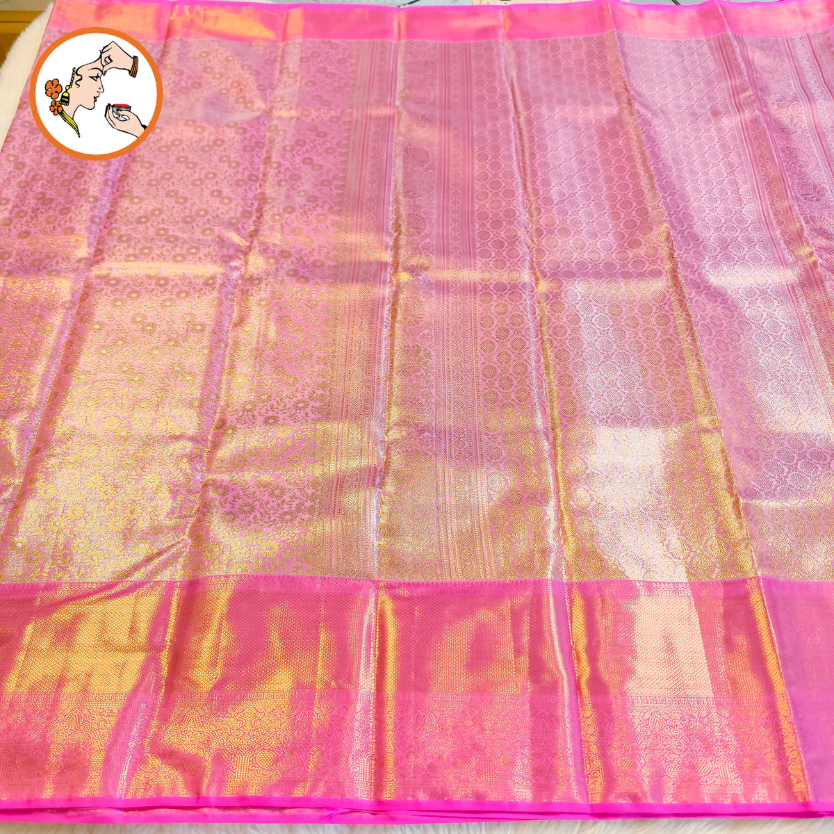 Lotus Pink Kanchipuram Mix High Tissue Bridal Silk Saree