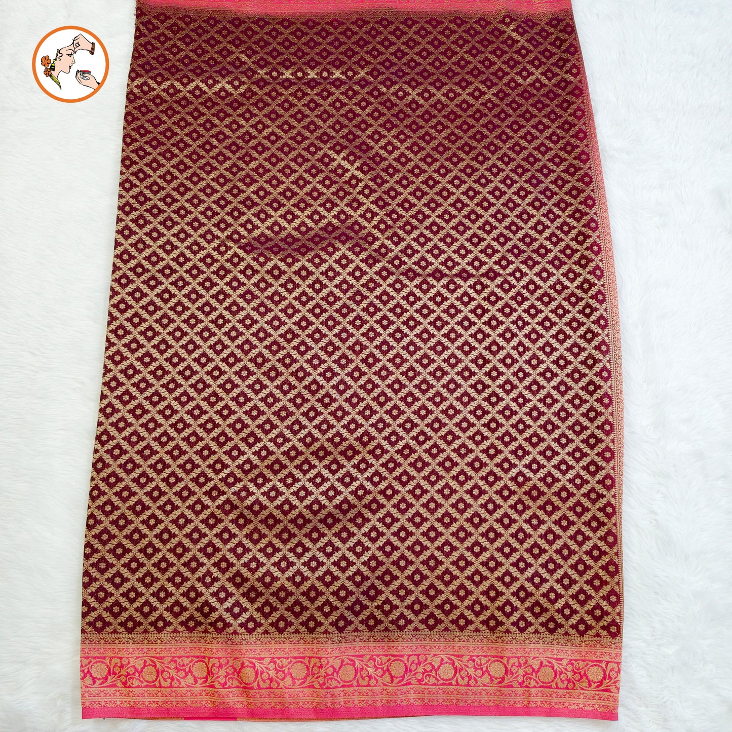 Maroon with Pink border Premium Banarasi Georgette Saree