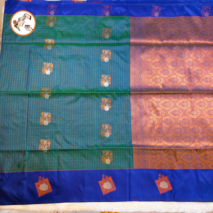 Blue Vintage Checks(Kattam) Fancy border Kanchipuram Soft Silk Saree
