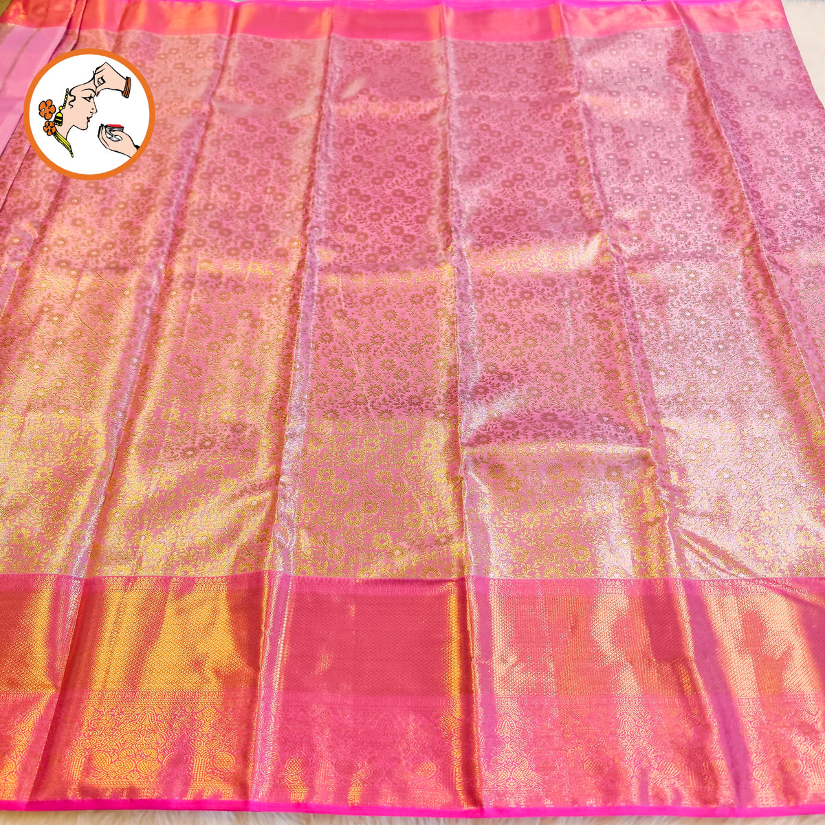 Lotus Pink Kanchipuram Mix High Tissue Bridal Silk Saree
