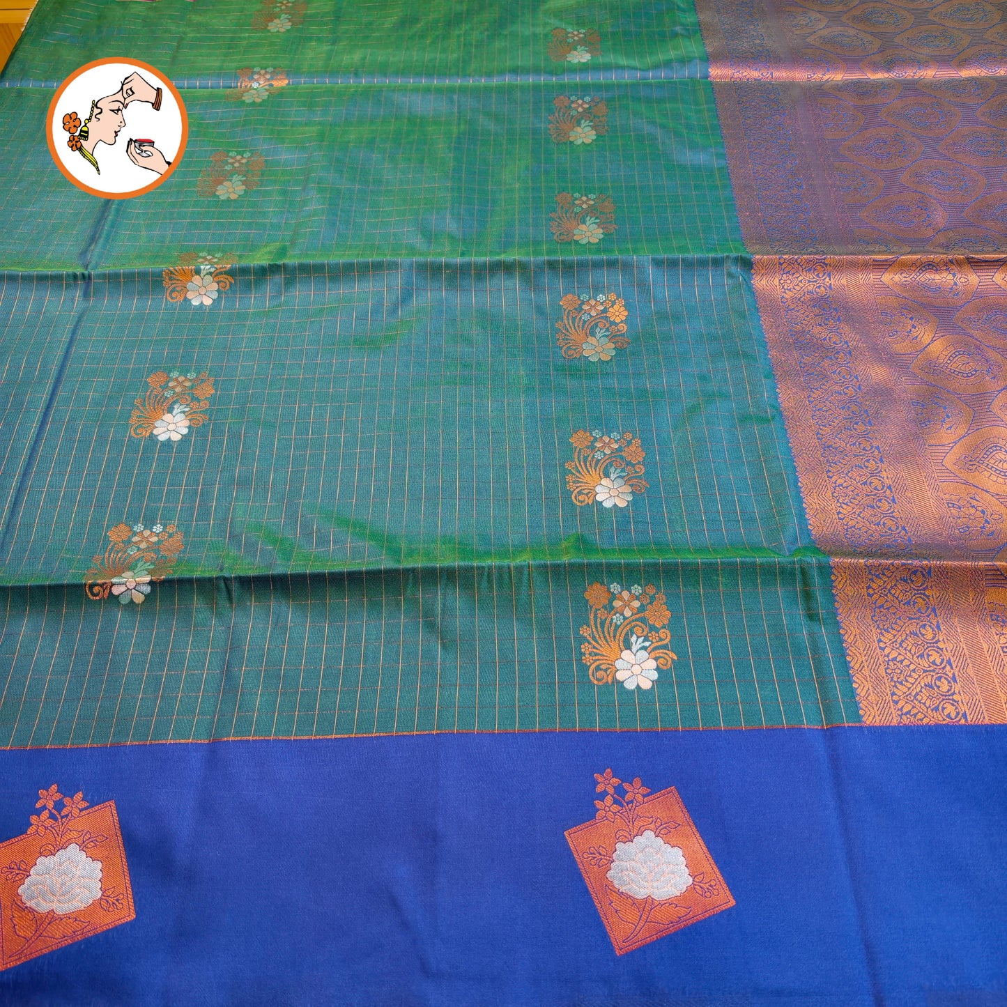 Blue Vintage Checks(Kattam) Fancy border Kanchipuram Soft Silk Saree