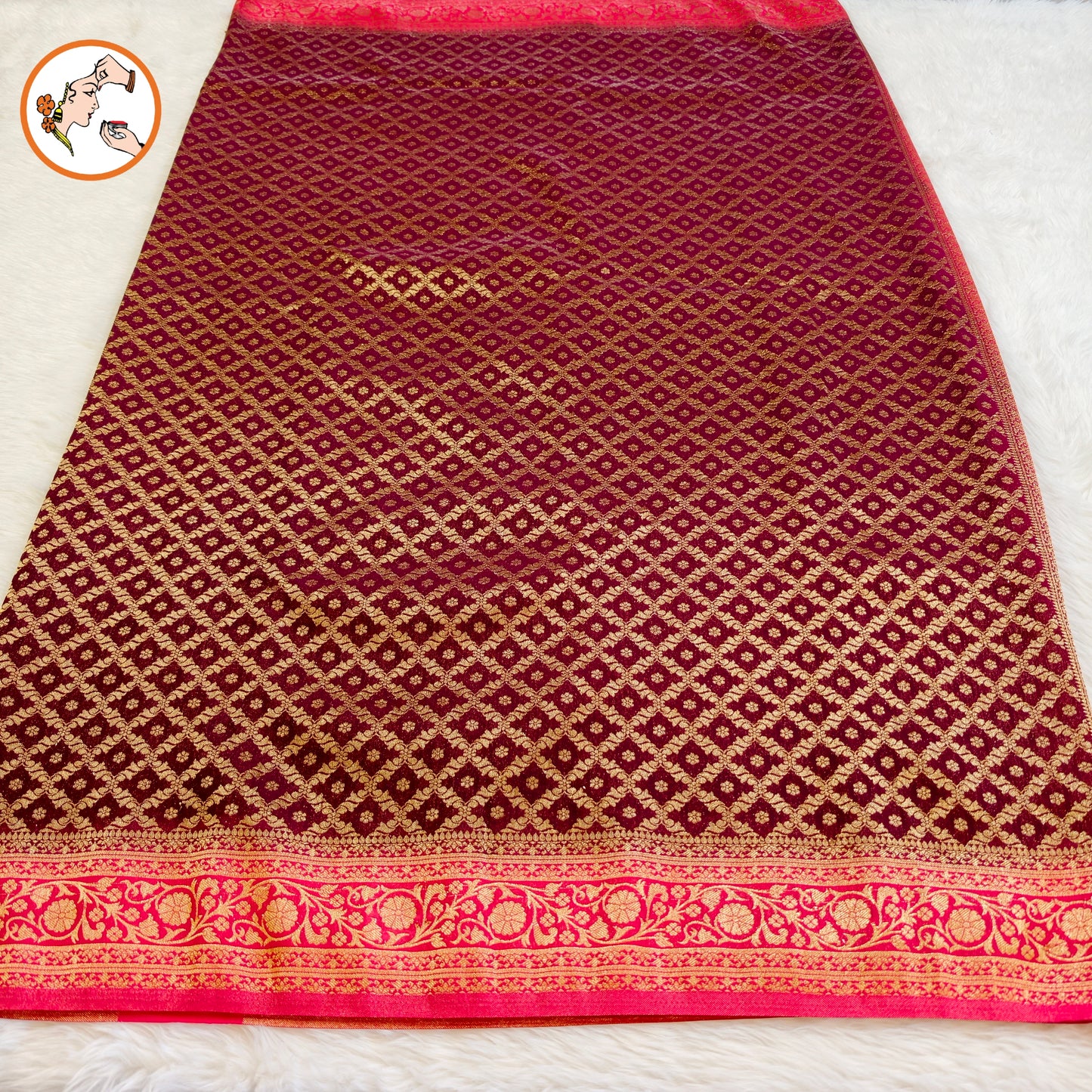 Maroon with Pink border Premium Banarasi Georgette Saree