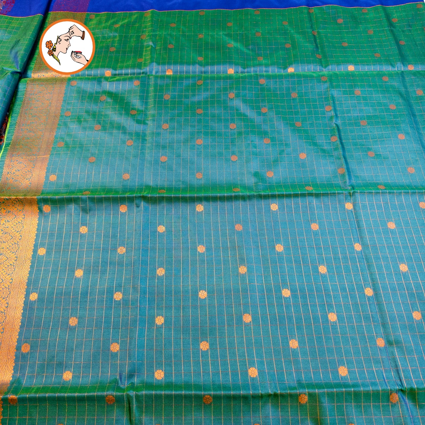 Blue Vintage Checks(Kattam) Fancy border Kanchipuram Soft Silk Saree