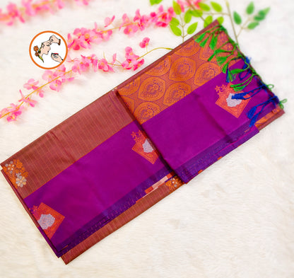 Purple Vintage Checks (Kattam) Fancy border Kanchipuram Soft Silk Saree