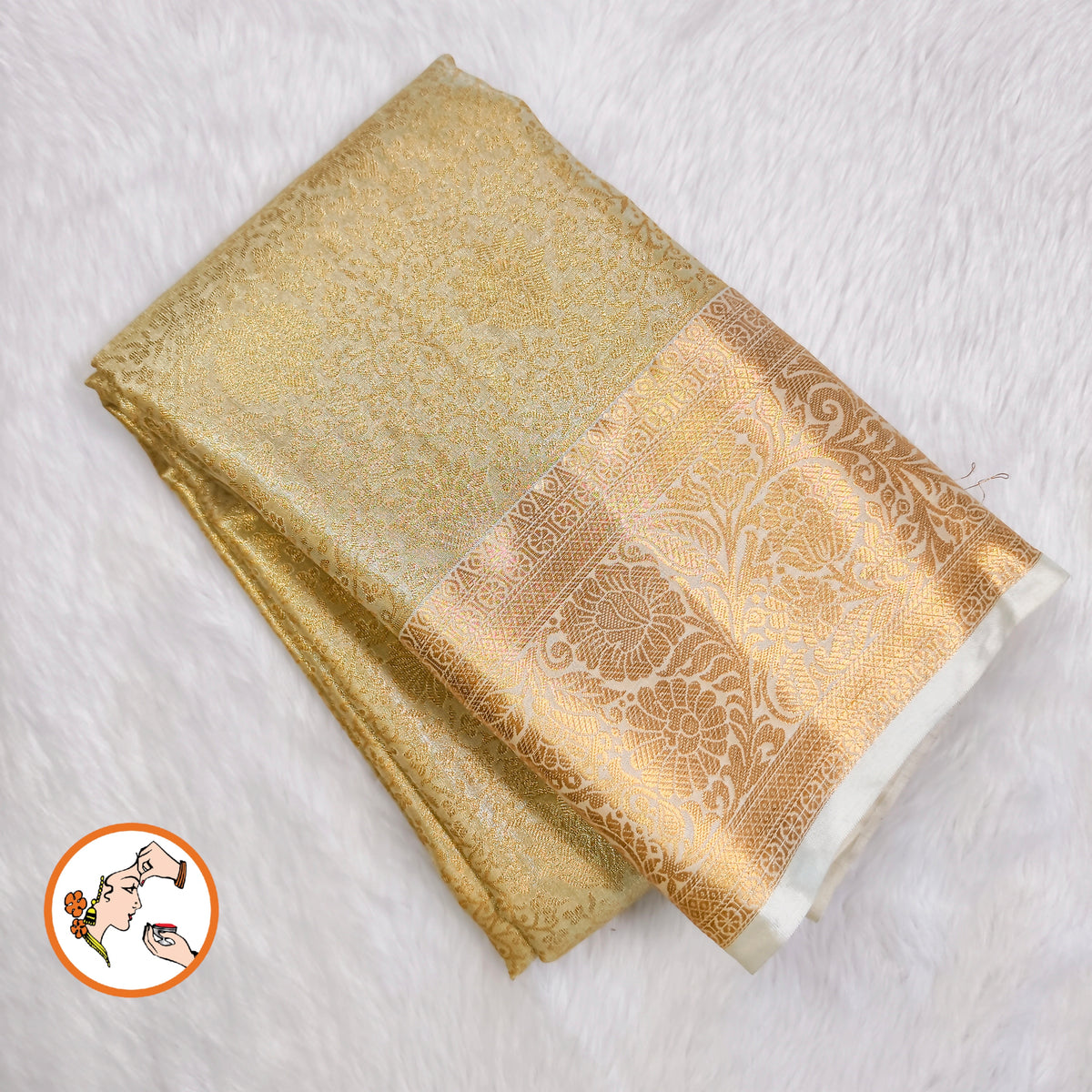Off White (Light Gold) Floral Gold zari weaving Kanchipuram Bridal High Tissue Silk Saree