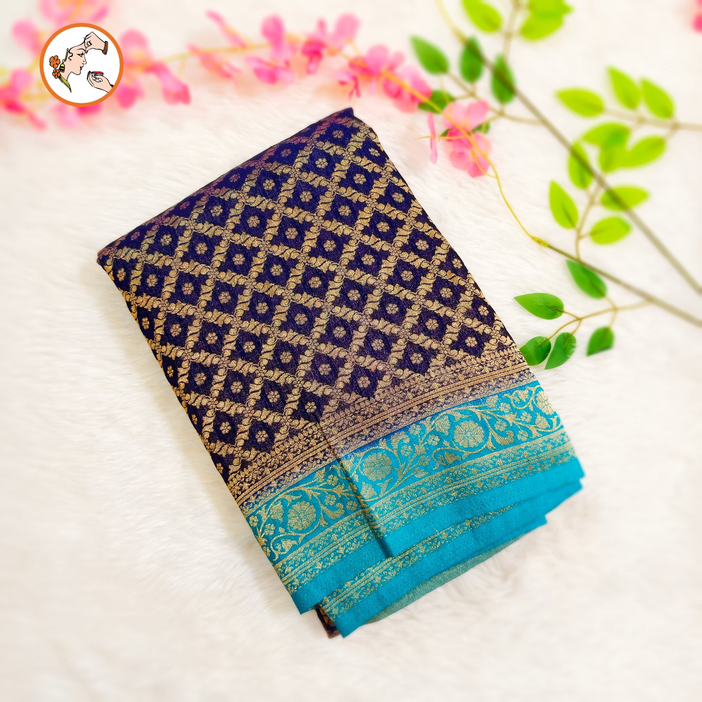 Royal Blue with Sky Blue border Premium Banarasi Georgette Saree