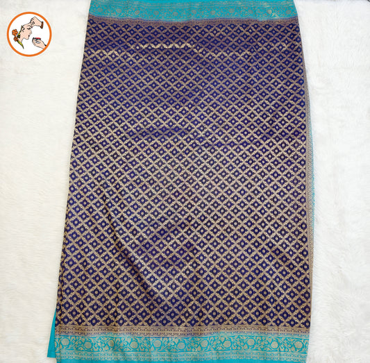 Royal Blue with Sky Blue border Premium Banarasi Georgette Saree