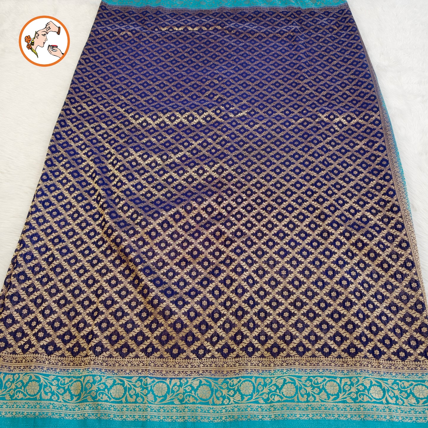 Royal Blue with Sky Blue border Premium Banarasi Georgette Saree