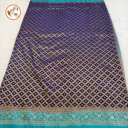 Royal Blue with Sky Blue border Premium Banarasi Georgette Saree