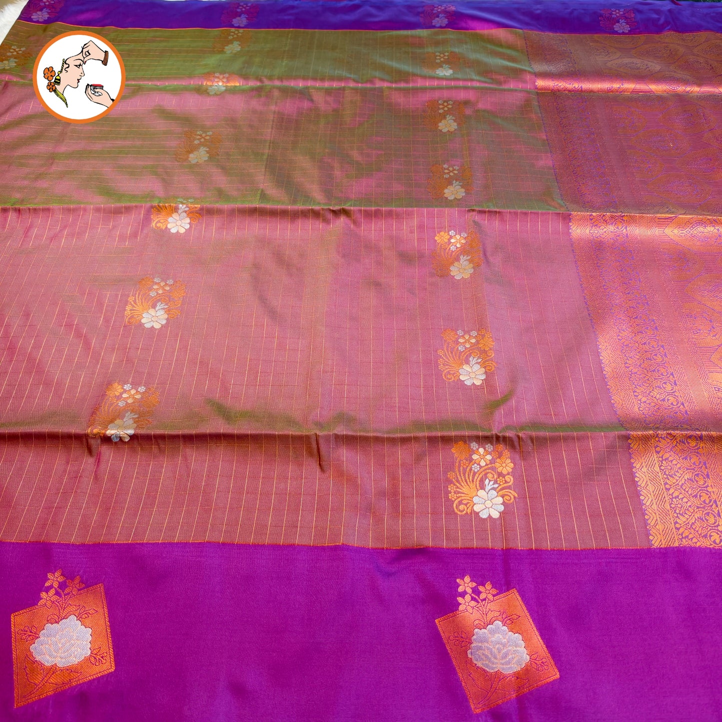 Purple Vintage Checks (Kattam) Fancy border Kanchipuram Soft Silk Saree