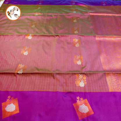 Purple Vintage Checks (Kattam) Fancy border Kanchipuram Soft Silk Saree