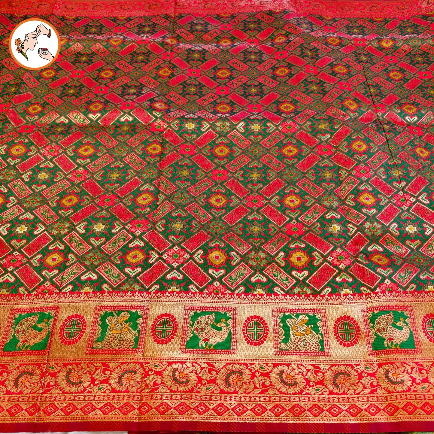 Dark Green with Red Meenkari work Banarasi Silk Designer Saree