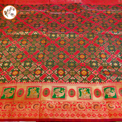 Dark Green with Red Meenkari work Banarasi Silk Designer Saree