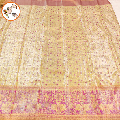 Off white with Purple Fancy border Kanchipuram MIx High Tissue Silk Saree